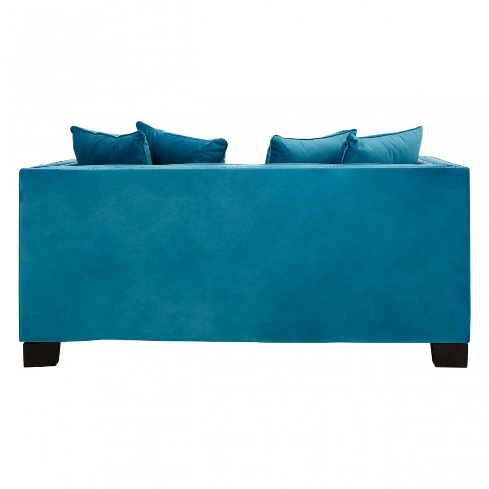 Sofia 2 Seater Cyan Blue Velvet Sofa, Foam, Plywood, Wood, Blue
