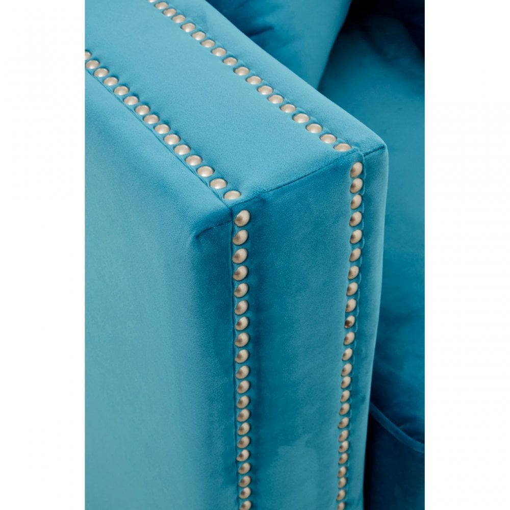Sofia 2 Seater Cyan Blue Velvet Sofa, Foam, Plywood, Wood, Blue