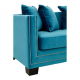 Sofia 2 Seater Cyan Blue Velvet Sofa, Foam, Plywood, Wood, Blue