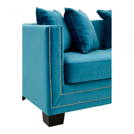 Sofia 2 Seater Cyan Blue Velvet Sofa, Foam, Plywood, Wood, Blue