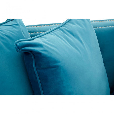 Sofia 2 Seater Cyan Blue Velvet Sofa, Foam, Plywood, Wood, Blue