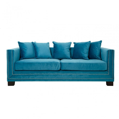 Sofia 3 Seater Cyan Blue Velvet Sofa, Foam, Plywood, Wood, Blue