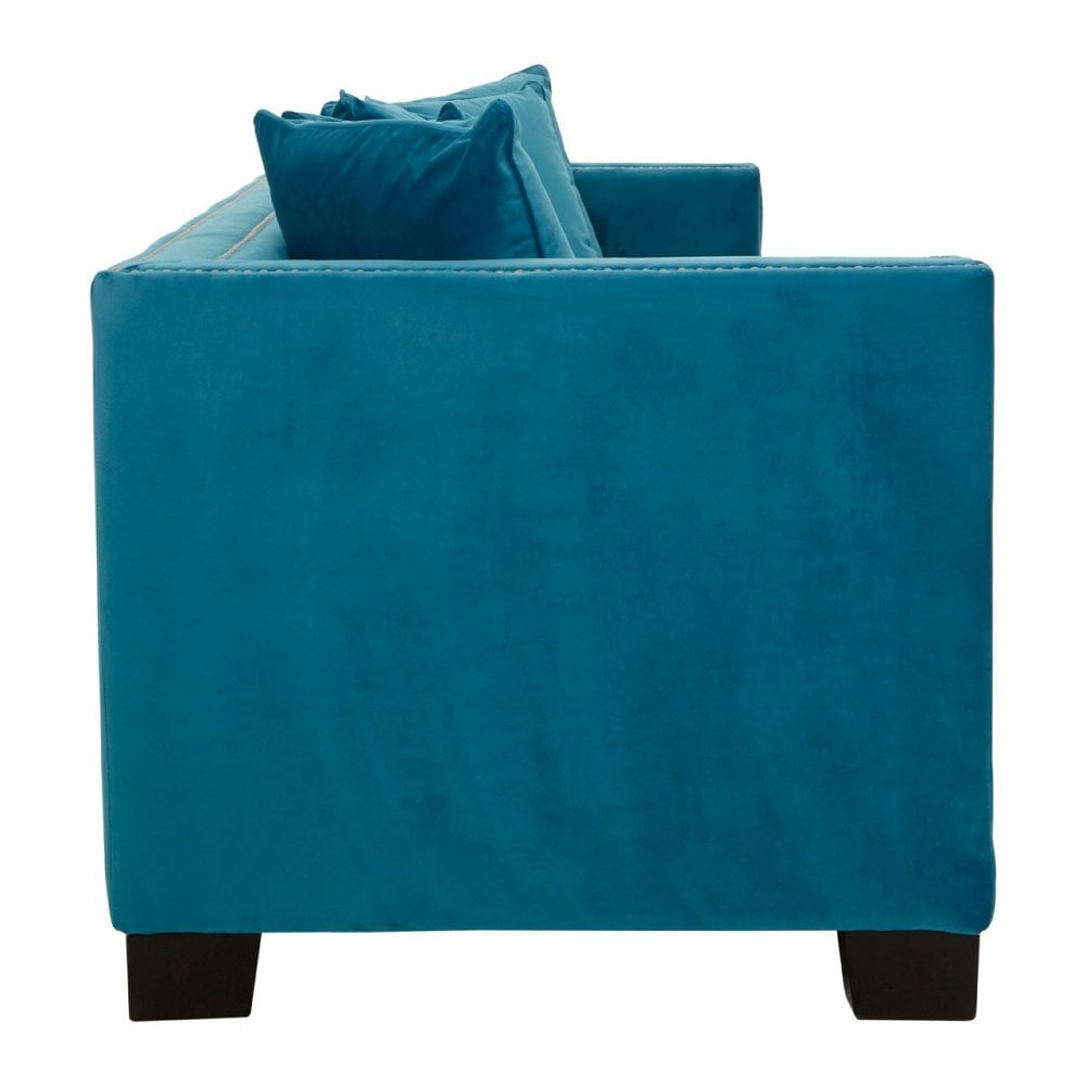 Sofia 3 Seater Cyan Blue Velvet Sofa, Foam, Plywood, Wood, Blue