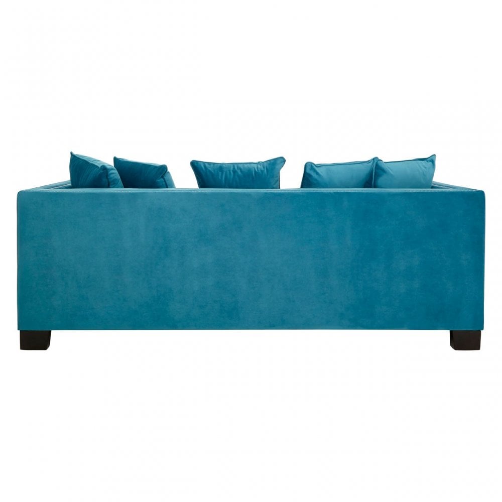 Sofia 3 Seater Cyan Blue Velvet Sofa, Foam, Plywood, Wood, Blue