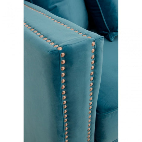 Sofia 3 Seater Cyan Blue Velvet Sofa, Foam, Plywood, Wood, Blue