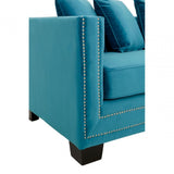 Sofia 3 Seater Cyan Blue Velvet Sofa, Foam, Plywood, Wood, Blue