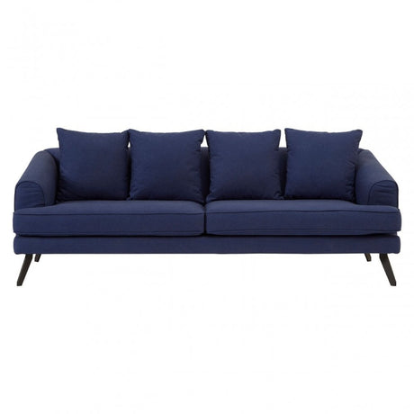 Mylo 3 Seater Navy Fabric Sofa, Pine Wood, Rubber, Blue