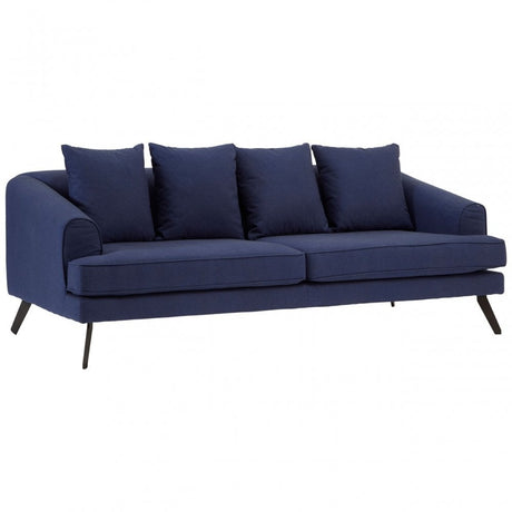 Mylo 3 Seater Navy Fabric Sofa, Pine Wood, Rubber, Blue