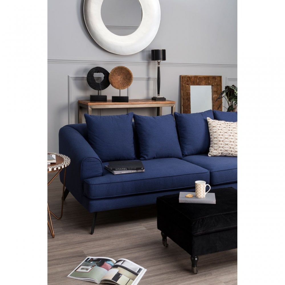 Mylo 3 Seater Navy Fabric Sofa, Pine Wood, Rubber, Blue
