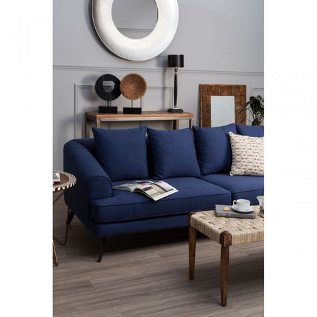 Mylo 3 Seater Navy Fabric Sofa, Pine Wood, Rubber, Blue