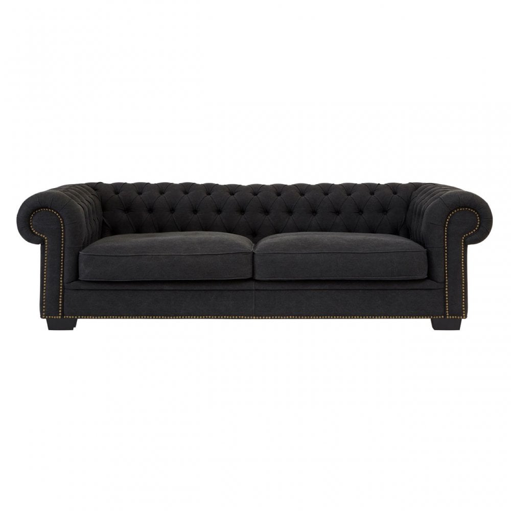 Lincoln 3 Seater Sofa, Cotton, Pine Wood, Fabric, Birchwood, Black