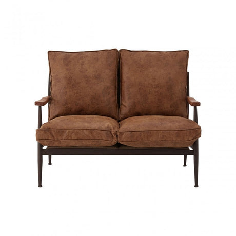Ranch Foundry Style Sofa, Leather, Walnut Wood