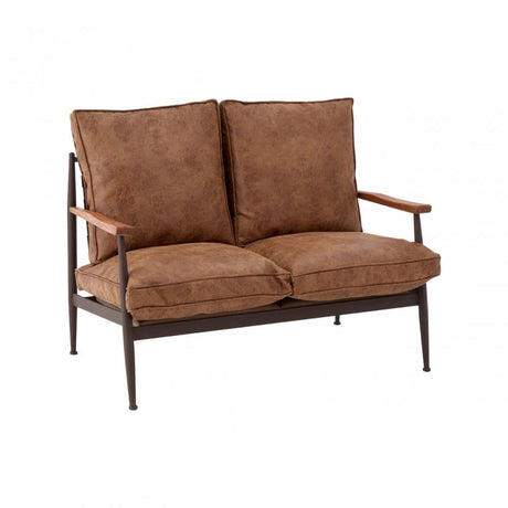 Ranch Foundry Style Sofa, Leather, Walnut Wood