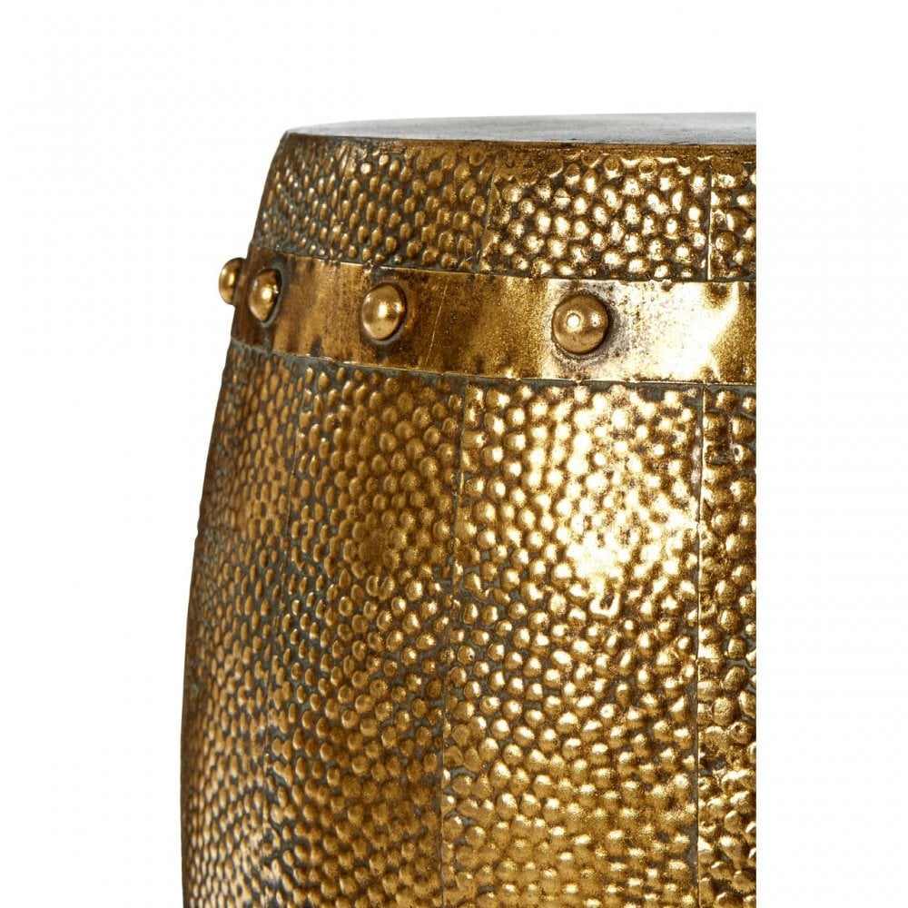 Reza Hammered Drum Stools, Iron, Gold