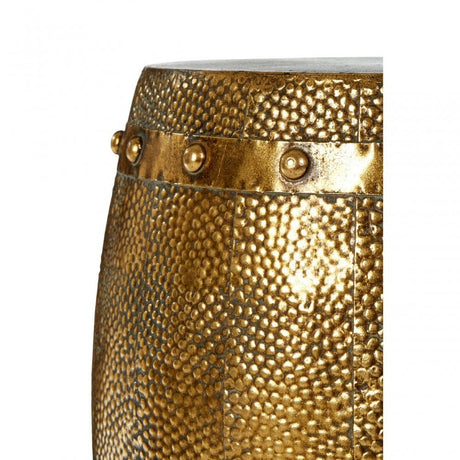 Reza Hammered Drum Stools, Iron, Gold