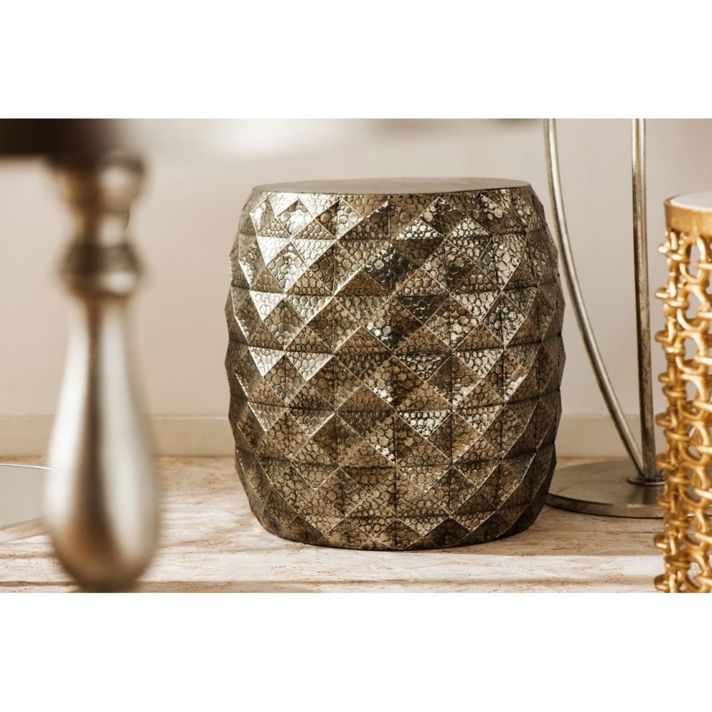 Reza Drum Stools, Iron, Silver