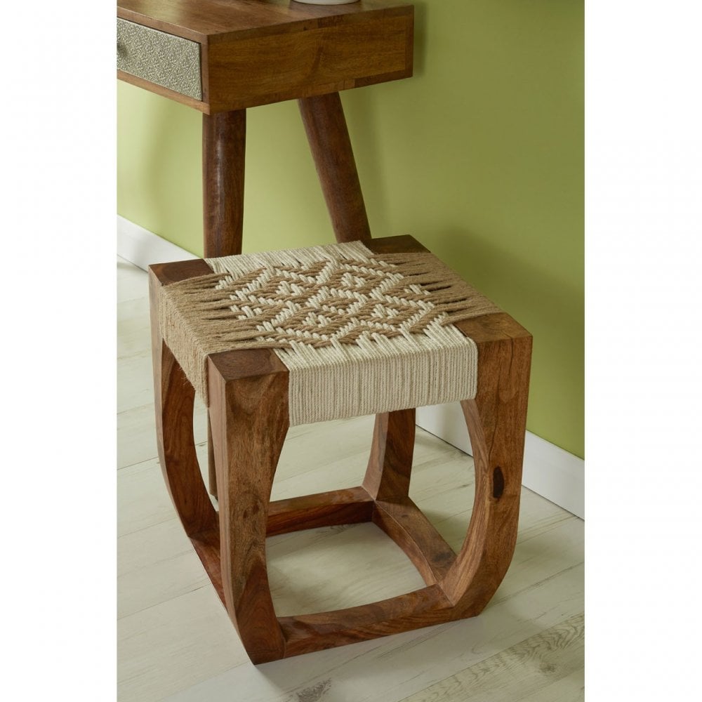 Wulah Stool, Jute, Sheesham Wood, Natural