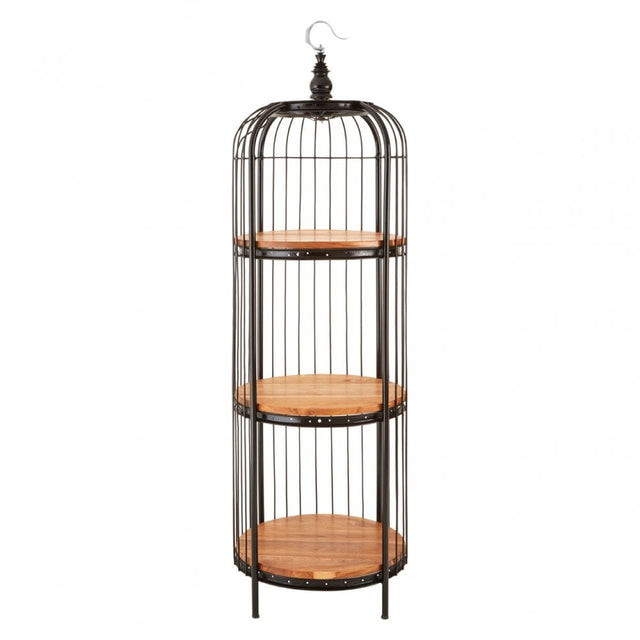 Oscar Medium Black Birdcage Shelf Unit, Iron, Wood, Black