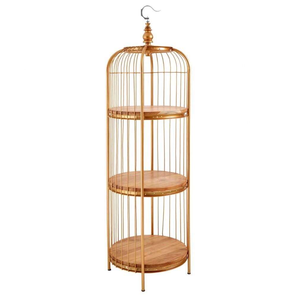 Oscar Medium Gold Finish Birdcage Shelf Unit, Iron, Wood, Gold