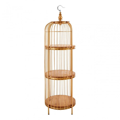 Oscar Medium Gold Finish Birdcage Shelf Unit, Iron, Wood, Gold