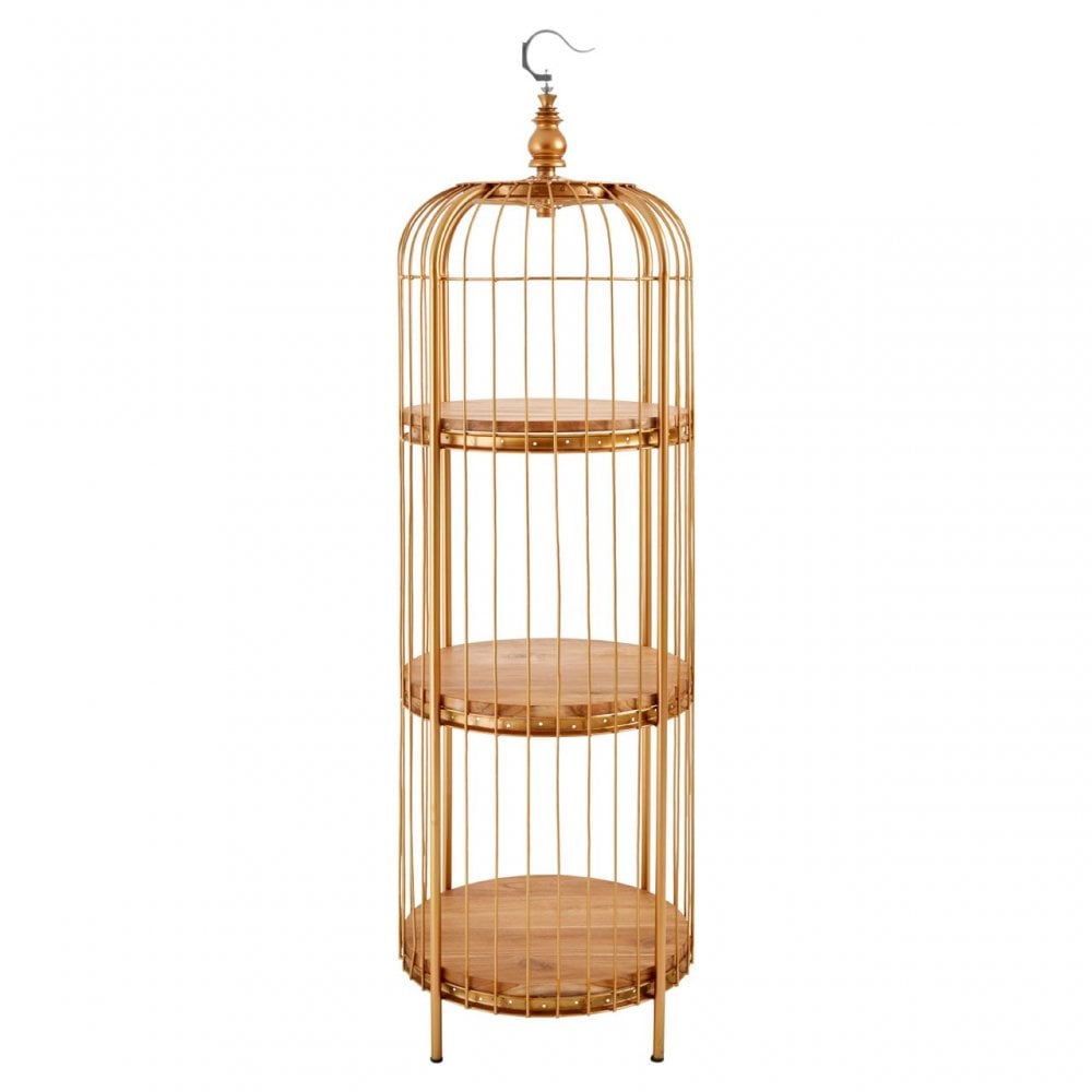 Oscar Medium Gold Finish Birdcage Shelf Unit, Iron, Wood, Gold