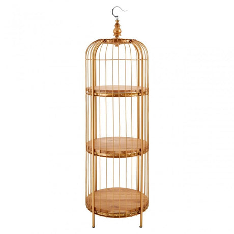 Oscar Medium Gold Finish Birdcage Shelf Unit, Iron, Wood, Gold