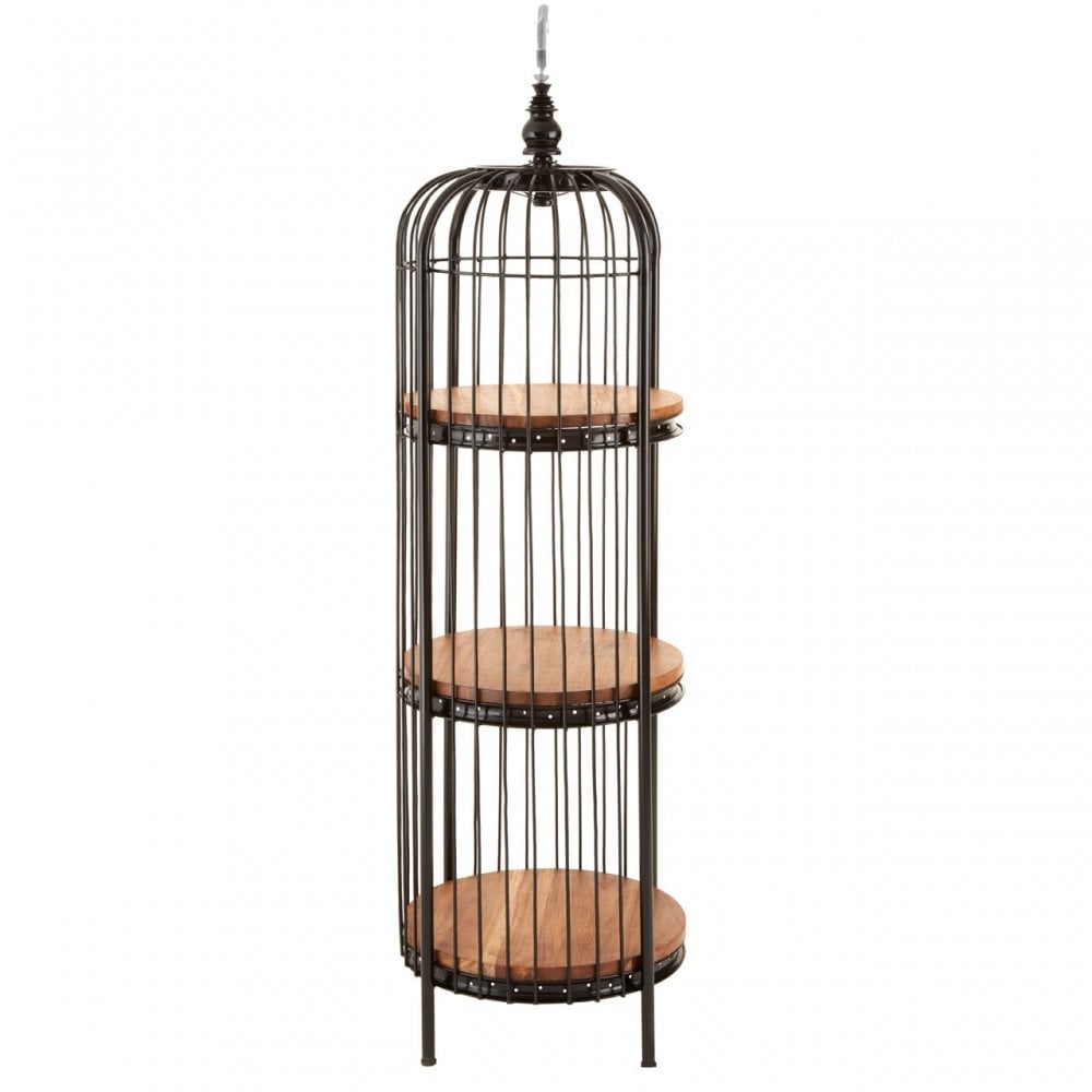 Oscar Small Black Finish Birdcage Shelf Unit, Iron, Wood, Black