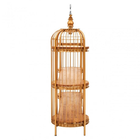 Oscar Long Gold Finish Birdcage Shelf Unit, Iron, Wood, Gold