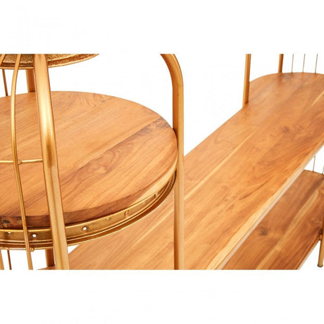 Oscar Long Gold Finish Birdcage Shelf Unit, Iron, Wood, Gold