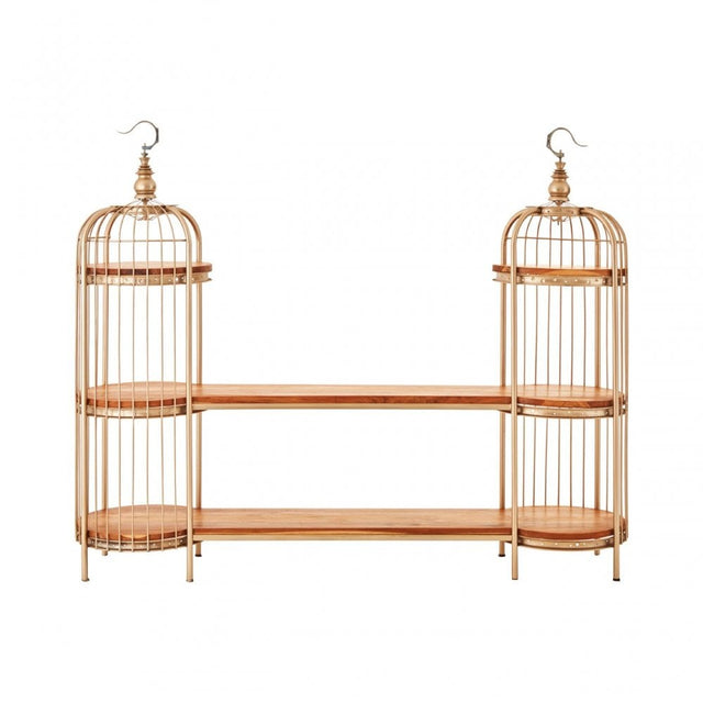 Oscar Champagne Gold Finish Birdcage Unit, Iron, Wood, Champagne