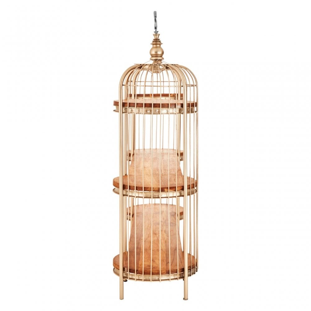 Oscar Champagne Gold Finish Birdcage Unit, Iron, Wood, Champagne