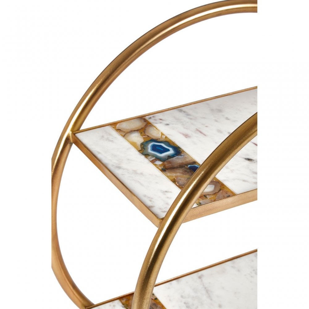 Vizzini 2 Tier Unit with Wheels, Agate, Iron, Marble, Brass