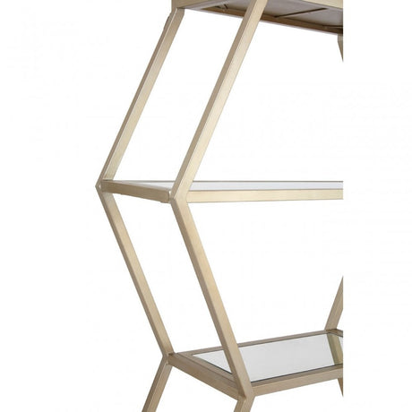 Roana Hexa Shelf Unit, Iron, Mirrored Glass, Gold