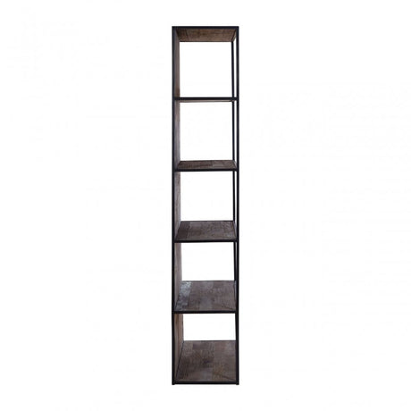 Midas 5 Tier Shelf Unit, Elm Wood, Iron, Brown