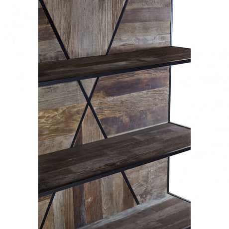 Midas 5 Tier Shelf Unit, Elm Wood, Iron, Brown