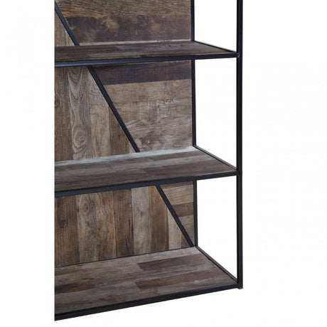 Midas 5 Tier Shelf Unit, Elm Wood, Iron, Brown