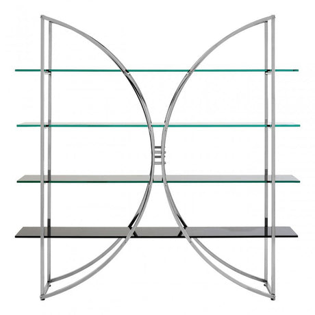 Chiqui Curved Design Shelf Unit, Stainless Steel, Glass, Silver