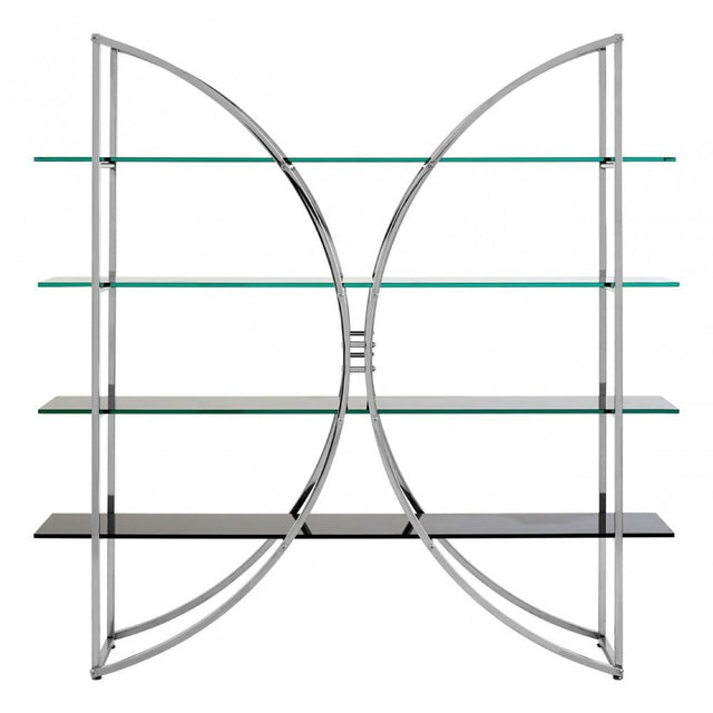 Chiqui Curved Design Shelf Unit, Stainless Steel, Glass, Silver