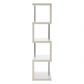 Contour 4 Tier White Gloss Shelf Unit, Wood, Stainless Steel, White