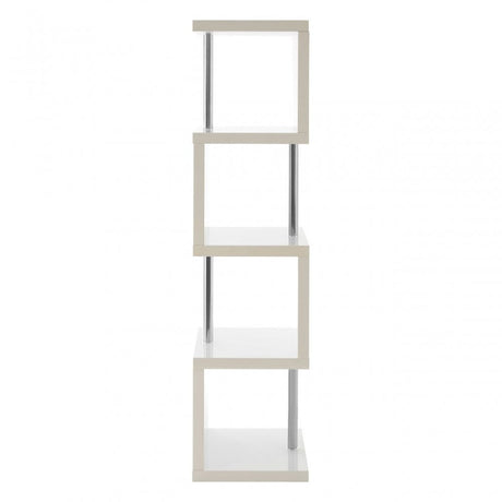 Contour 4 Tier White Gloss Shelf Unit, Wood, Stainless Steel, White