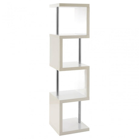 Contour 4 Tier White Gloss Shelf Unit, Wood, Stainless Steel, White