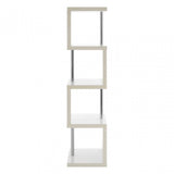 Contour 4 Tier White Gloss Shelf Unit, Wood, Stainless Steel, White