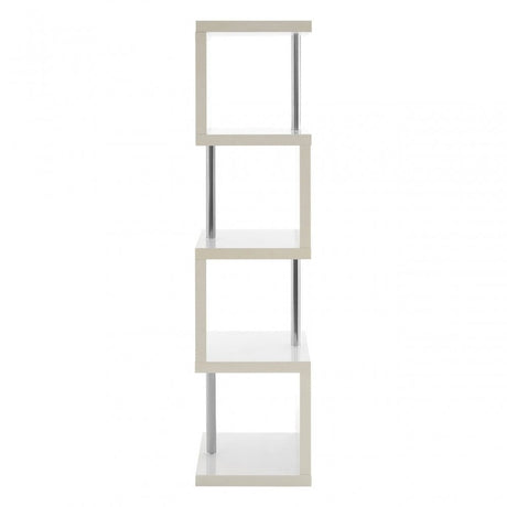 Contour 4 Tier White Gloss Shelf Unit, Wood, Stainless Steel, White