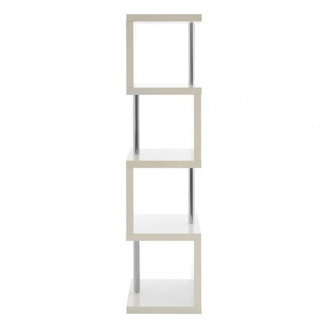 Contour 4 Tier White Gloss Shelf Unit, Wood, Stainless Steel, White