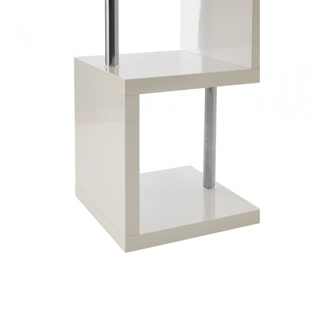 Contour 4 Tier White Gloss Shelf Unit, Wood, Stainless Steel, White