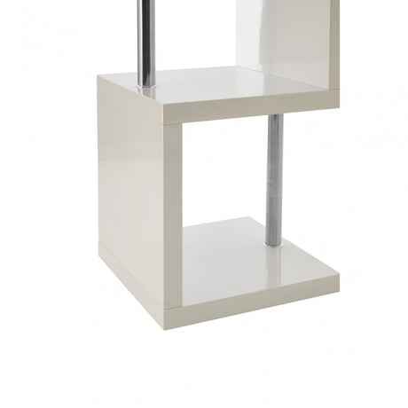 Contour 4 Tier White Gloss Shelf Unit, Wood, Stainless Steel, White