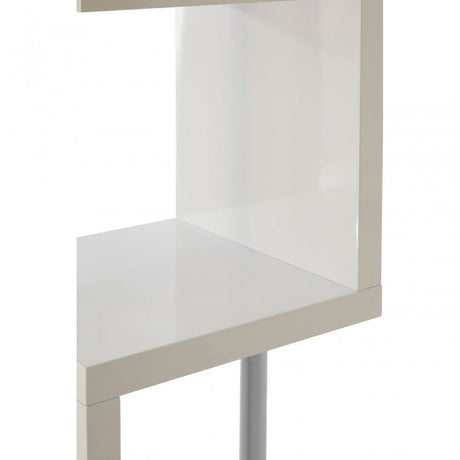 Contour 4 Tier White Gloss Shelf Unit, Wood, Stainless Steel, White