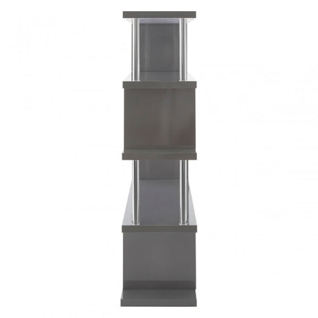Contour 4 Tier Grey Gloss Shelf Unit, Wood, Stainless Steel, Grey