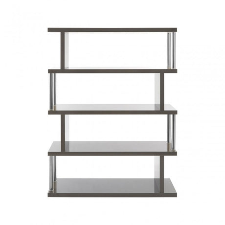 Contour 4 Tier Grey Gloss Shelf Unit, Wood, Stainless Steel, Grey