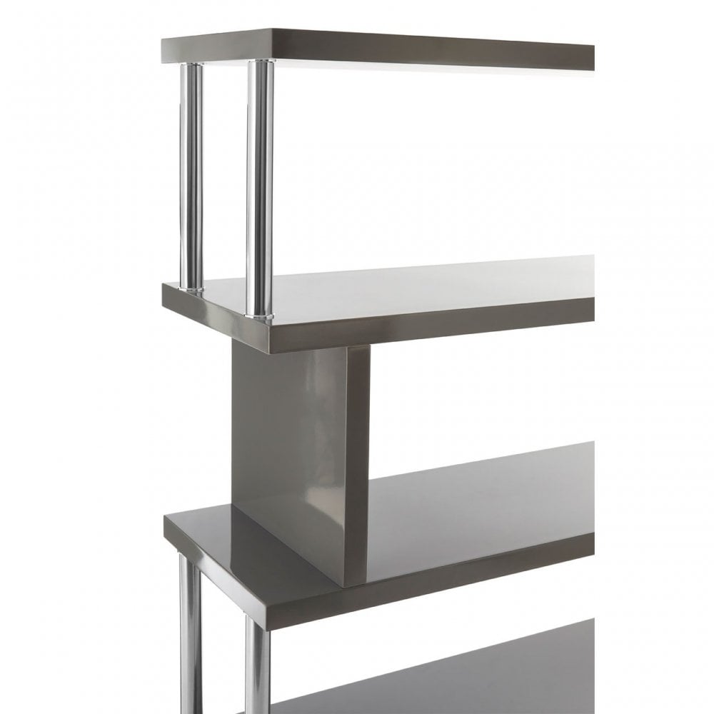 Contour 4 Tier Grey Gloss Shelf Unit, Wood, Stainless Steel, Grey